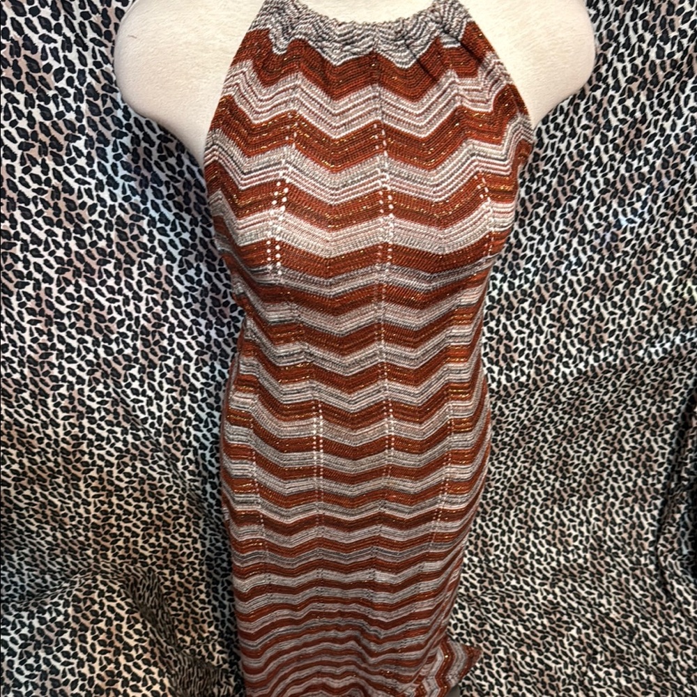 Arden B Brown and Orange Halter Sheath Dress
